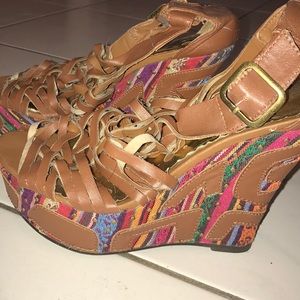 FUNKY rainbow brown strapped heels